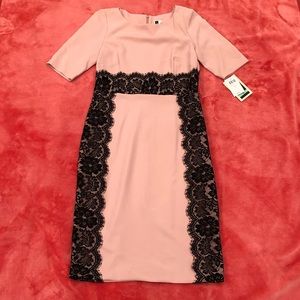 Pale Pink Dress with Black Lace Trim